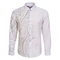 Polynesia White Sunday Family Matching Off Shoulder Maxi Dress and Hawaiian Shirt Plumeria Polynesian Tribal Grey Color LT14 Dad's Shirt - Long Sleeve White - Polynesian Pride