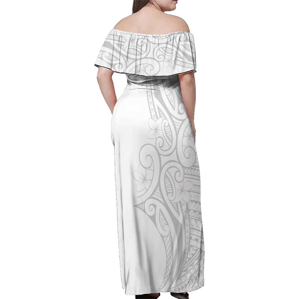 Polynesia White Sunday Family Matching Off Shoulder Maxi Dress and Hawaiian Shirt Plumeria Polynesian Tribal Grey Color LT14 - Polynesian Pride