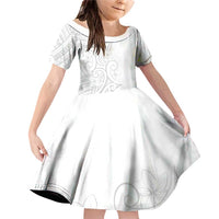Polynesia White Sunday Family Matching Off Shoulder Short Dress and Hawaiian Shirt Plumeria Polynesian Tribal Grey Color LT14 Daughter's Dress White - Polynesian Pride