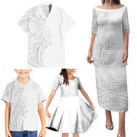 Polynesia White Sunday Family Matching Puletasi and Hawaiian Shirt Plumeria Polynesian Tribal Grey Color LT14 - Polynesian Pride