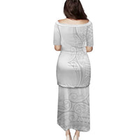 Polynesia White Sunday Family Matching Puletasi and Hawaiian Shirt Plumeria Polynesian Tribal Grey Color LT14 - Polynesian Pride