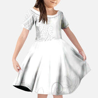 Polynesia White Sunday Family Matching Short Sleeve Bodycon Dress and Hawaiian Shirt Plumeria Polynesian Tribal Grey Color LT14 Daughter's Dress White - Polynesian Pride
