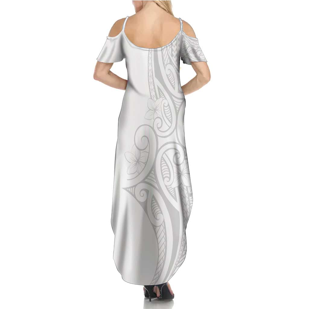 Polynesia White Sunday Family Matching Summer Maxi Dress and Hawaiian Shirt Plumeria Polynesian Tribal Grey Color LT14 - Polynesian Pride
