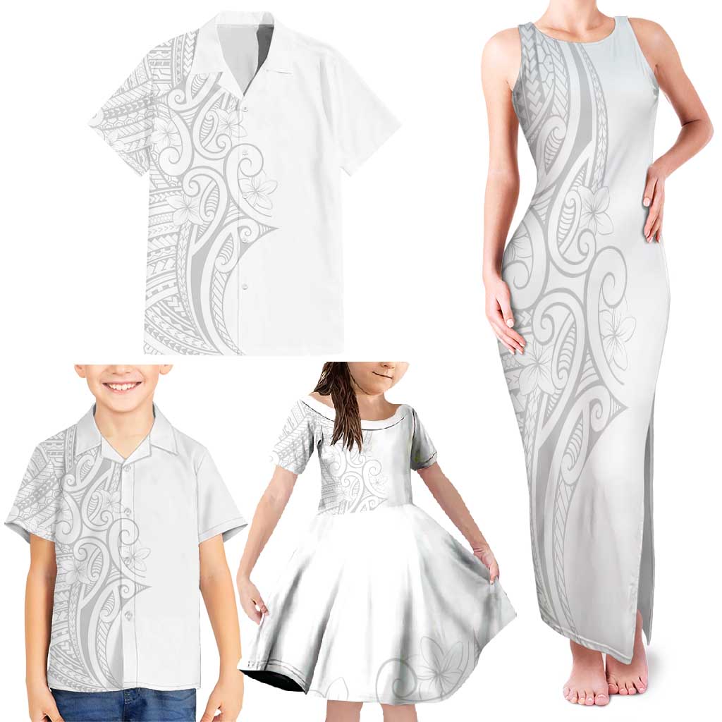 Polynesia White Sunday Family Matching Tank Maxi Dress and Hawaiian Shirt Plumeria Polynesian Tribal Grey Color LT14 - Polynesian Pride
