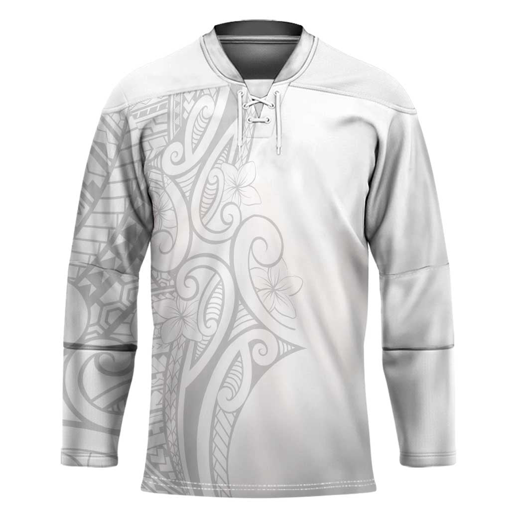 Polynesia White Sunday Hockey Jersey Plumeria Polynesian Tribal Grey Color - Polynesian Pride