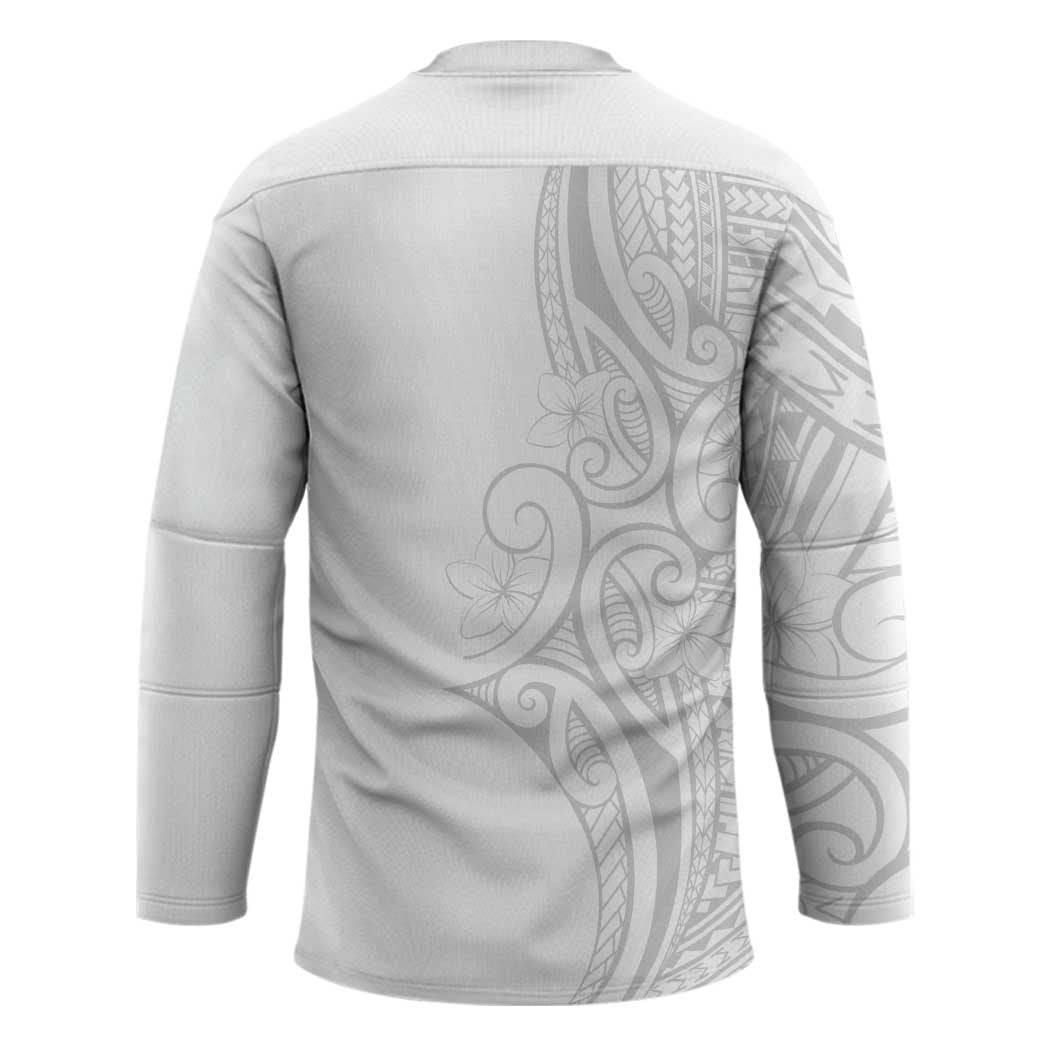 Polynesia White Sunday Hockey Jersey Plumeria Polynesian Tribal Grey Color - Polynesian Pride