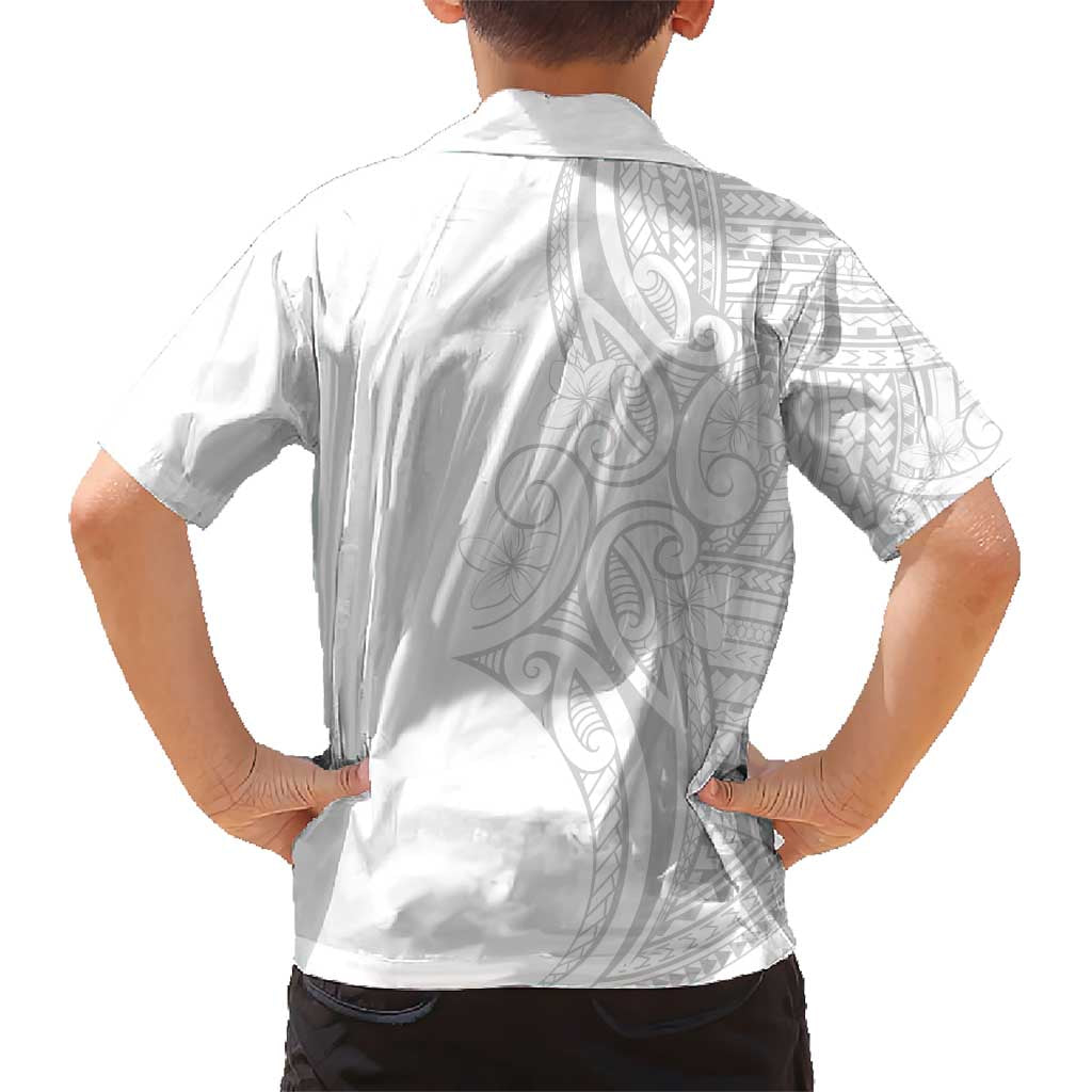 Polynesia White Sunday Kid Hawaiian Shirt Plumeria Polynesian Tribal Grey Color - Polynesian Pride