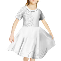 Polynesia White Sunday Kid Short Sleeve Dress Plumeria Polynesian Tribal Grey Color - Polynesian Pride