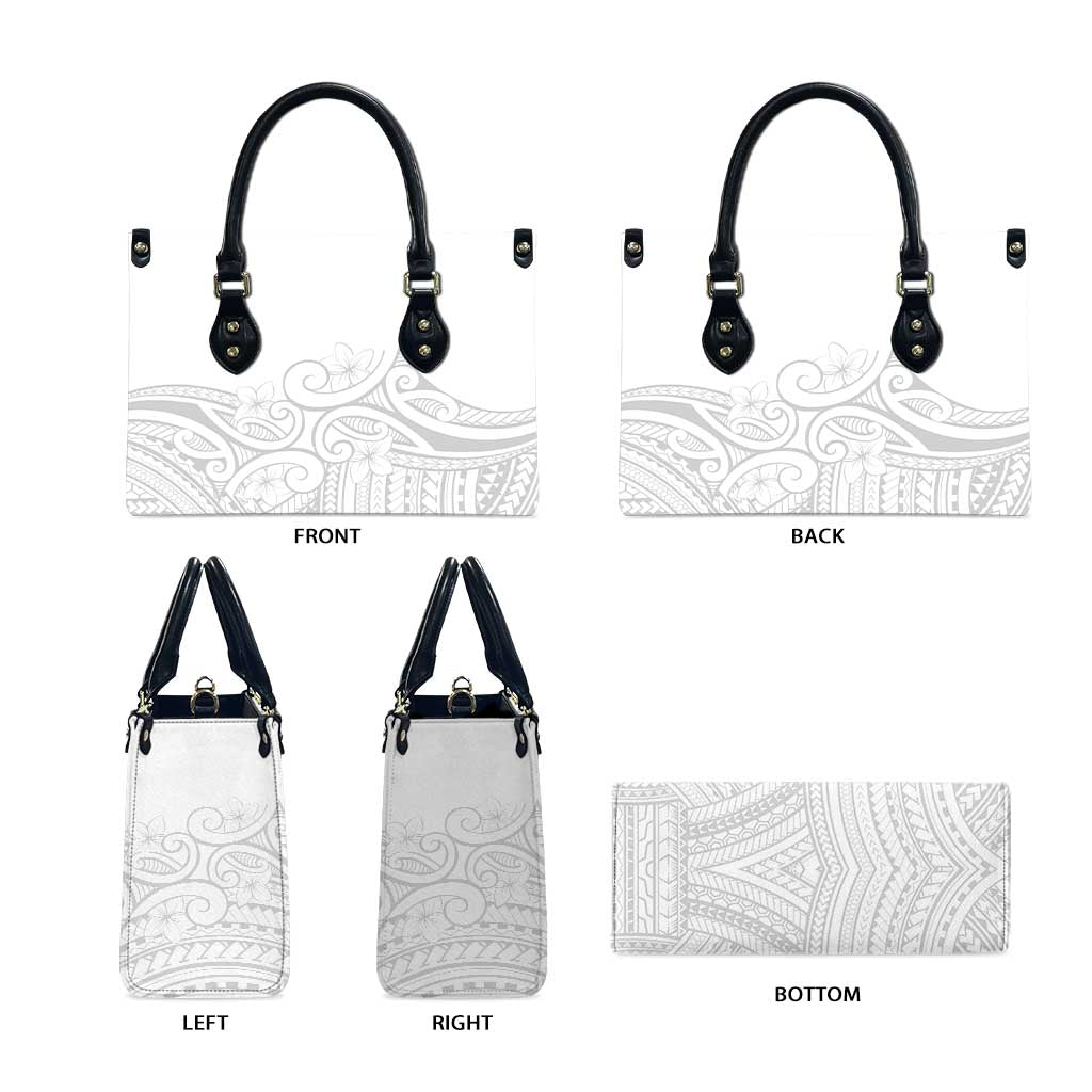 Polynesia White Sunday Leather Bag Plumeria Polynesian Tribal Grey Color - Polynesian Pride