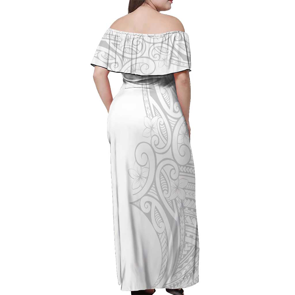 Polynesia White Sunday Off Shoulder Maxi Dress Plumeria Polynesian Tribal Grey Color - Polynesian Pride
