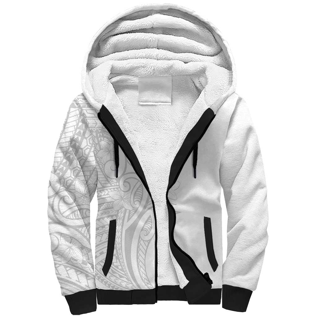 Polynesia White Sunday Sherpa Hoodie Plumeria Polynesian Tribal Grey Color - Polynesian Pride