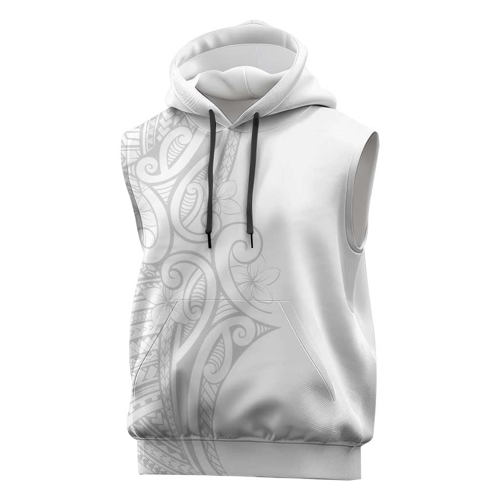 Polynesia White Sunday Sleeveless Hoodie Plumeria Polynesian Tribal Grey Color - Polynesian Pride