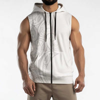 Polynesia White Sunday Sleeveless Zip Hoodie Plumeria Polynesian Tribal Grey Color - Polynesian Pride