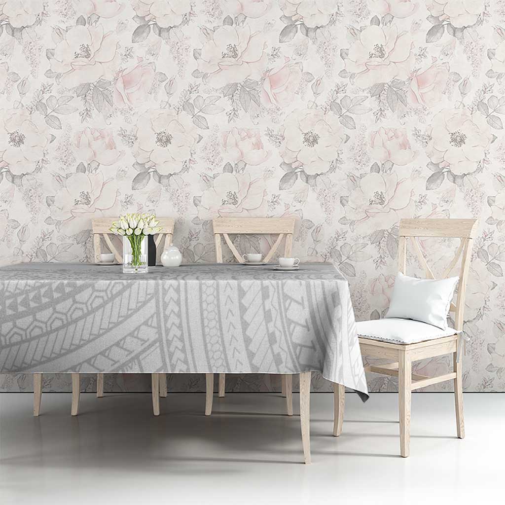 Polynesia White Sunday Tablecloth Plumeria Polynesian Tribal Grey Color - Polynesian Pride