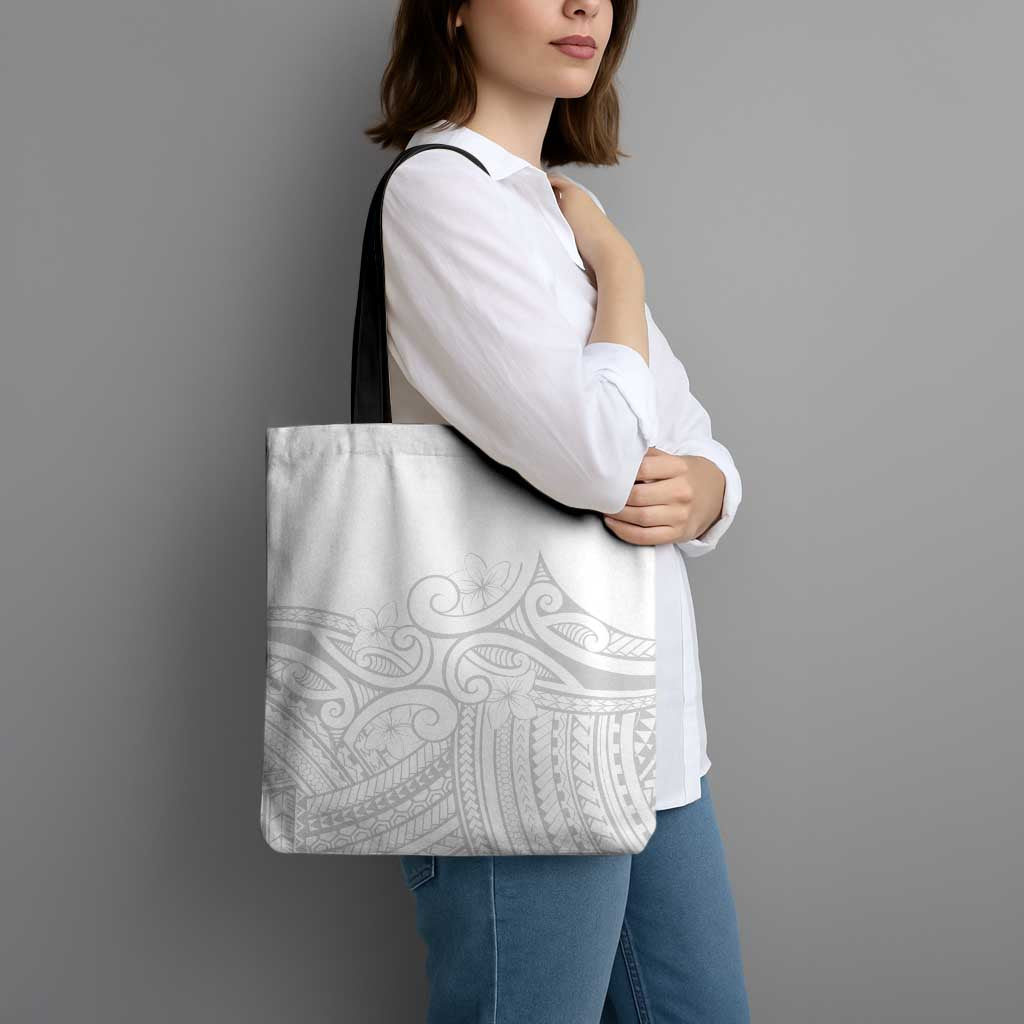 Polynesia White Sunday Tote Bag Plumeria Polynesian Tribal Grey Color - Polynesian Pride