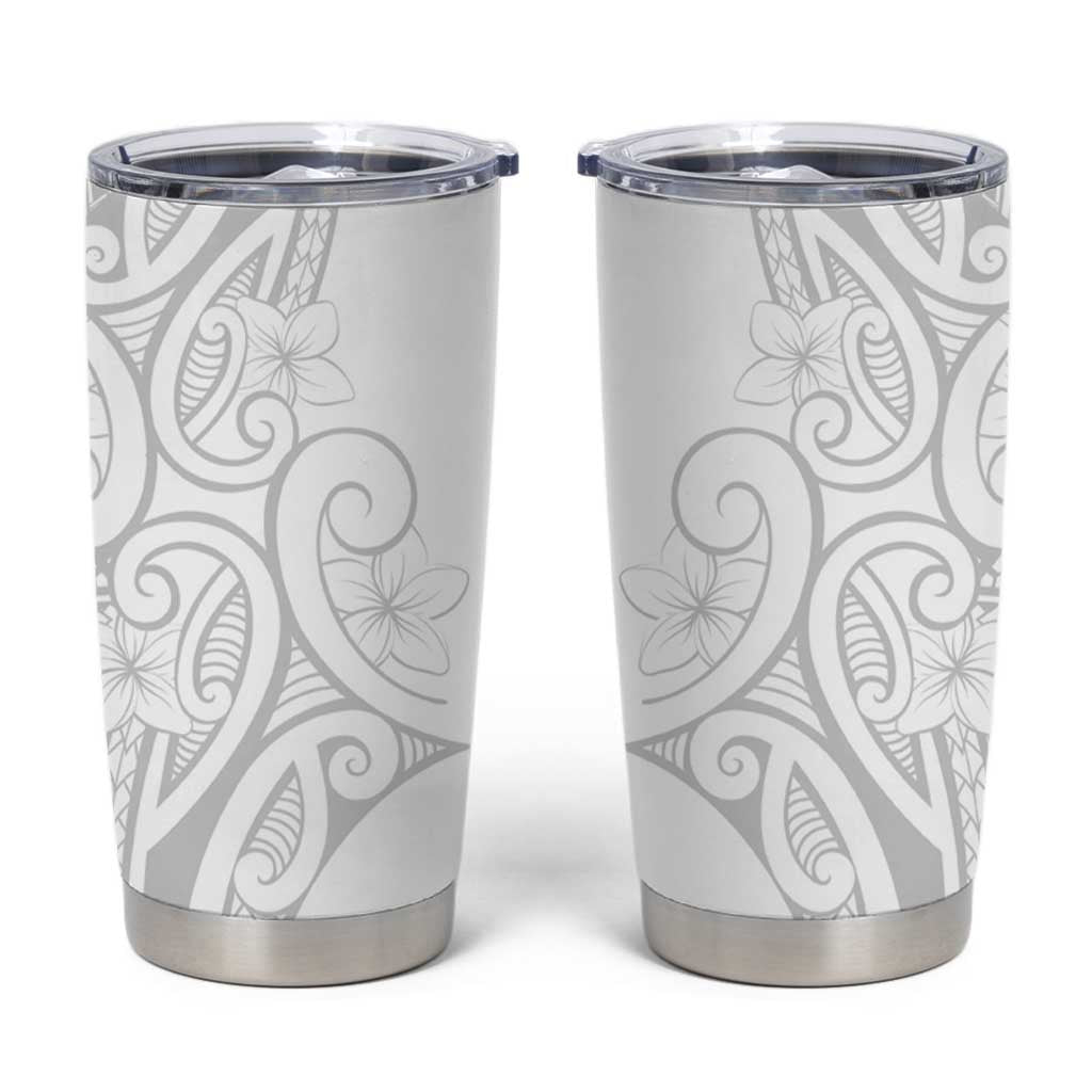 Polynesia White Sunday Tumbler Cup Plumeria Polynesian Tribal Grey Color LT14 White - Polynesian Pride