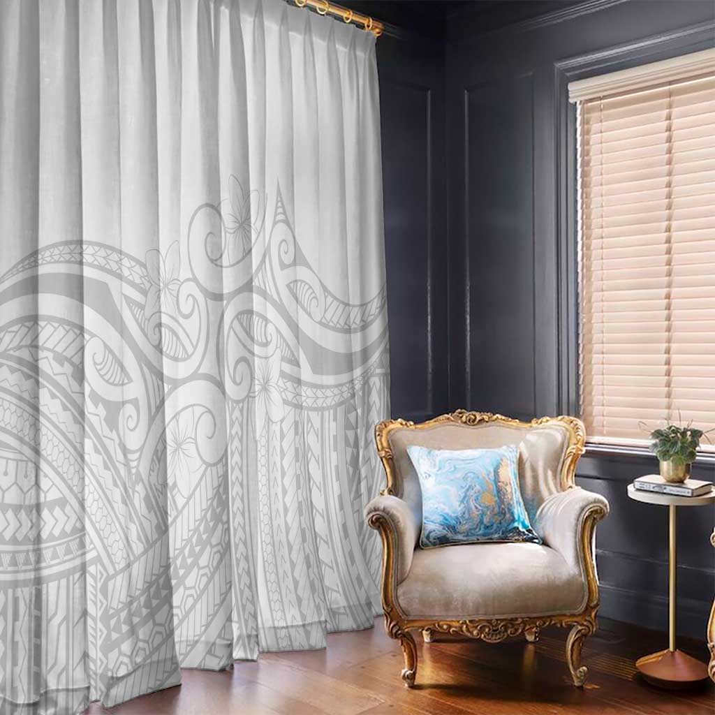 Polynesia White Sunday Window Curtain Plumeria Polynesian Tribal Grey Color - Polynesian Pride