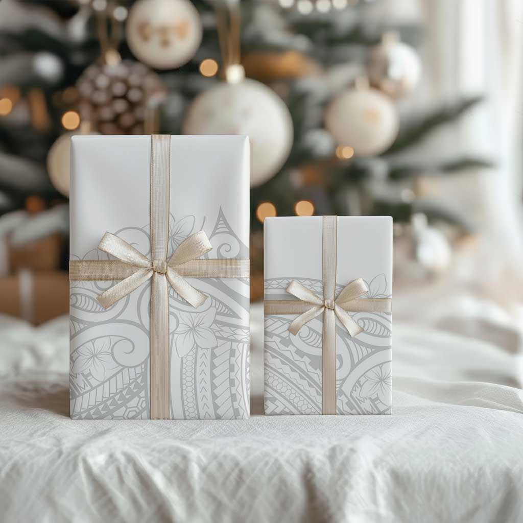 Polynesia White Sunday Wrapping Paper Plumeria Polynesian Tribal Grey Color - Polynesian Pride