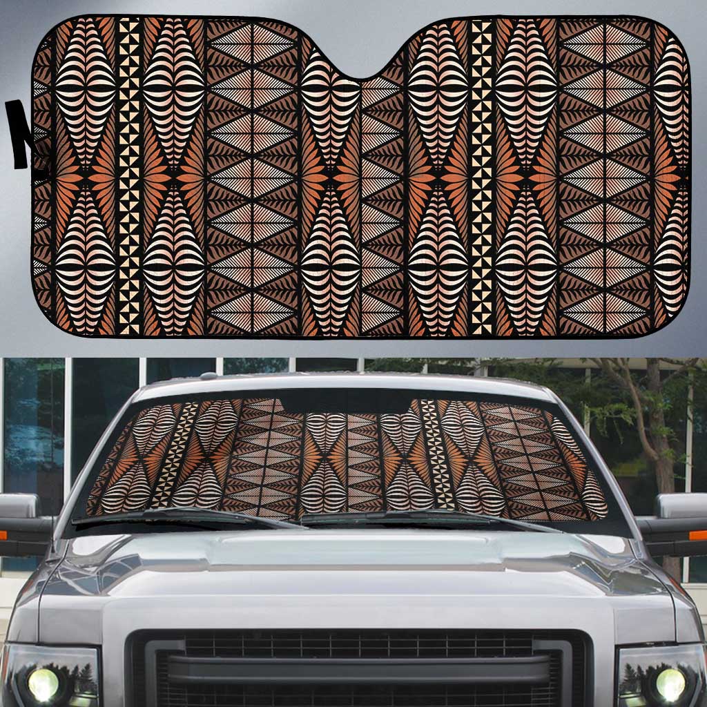 Malo e lelei Tonga Auto Sun Shade Tongan Ngatu Vintage Brown - Polynesian Pride