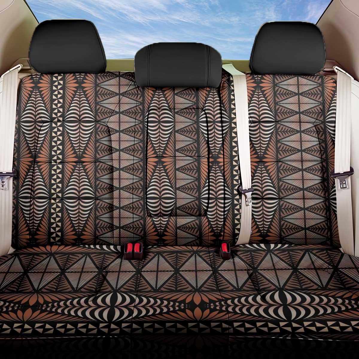 Malo e lelei Tonga Back Car Seat Cover Tongan Ngatu Vintage Brown LT14 One Size Brown - Polynesian Pride