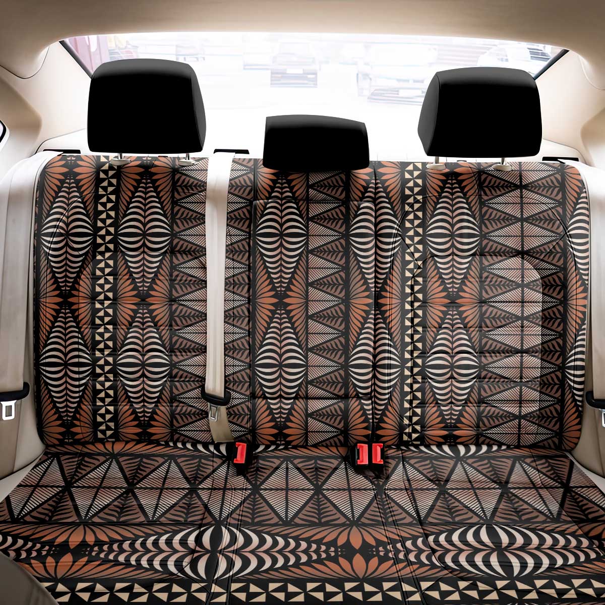 Malo e lelei Tonga Back Car Seat Cover Tongan Ngatu Vintage Brown LT14 - Polynesian Pride