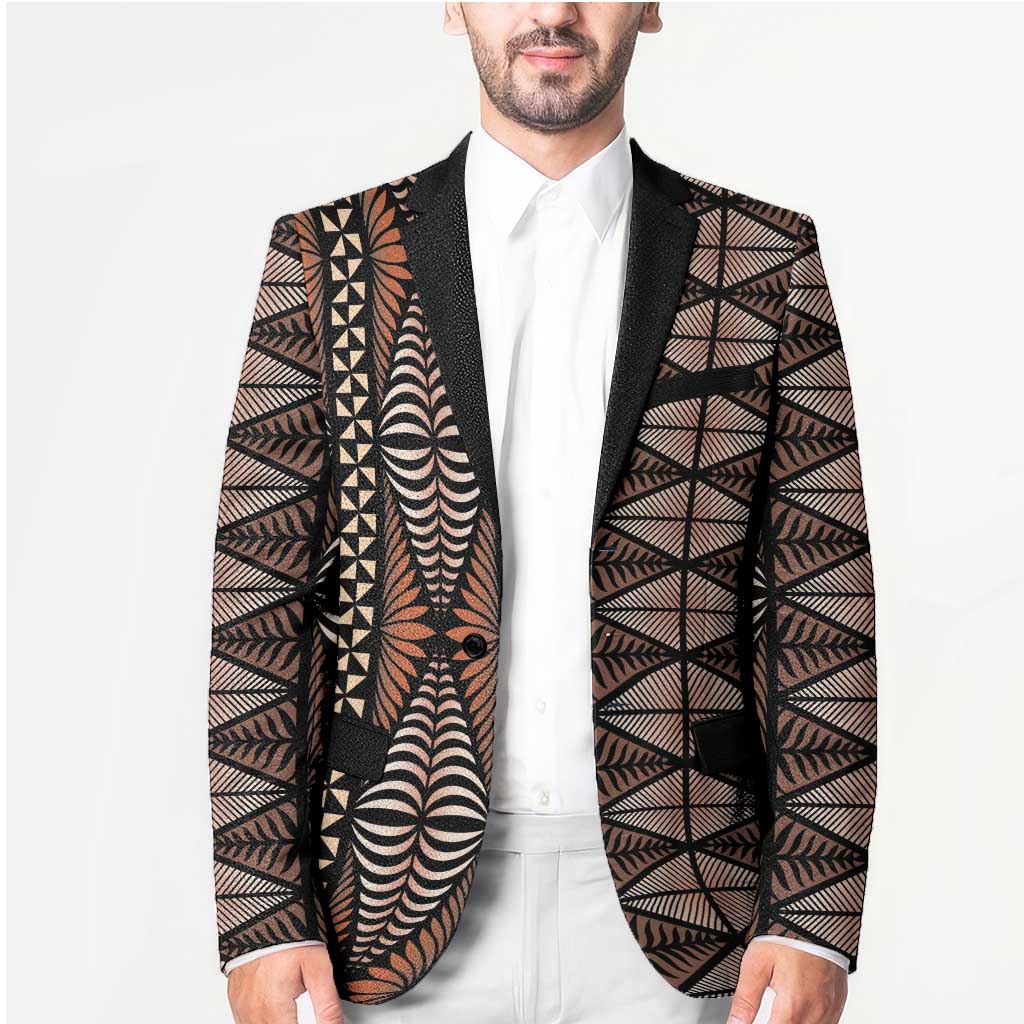 Malo e lelei Tonga Blazer Tongan Ngatu Vintage Brown LT14 - Polynesian Pride