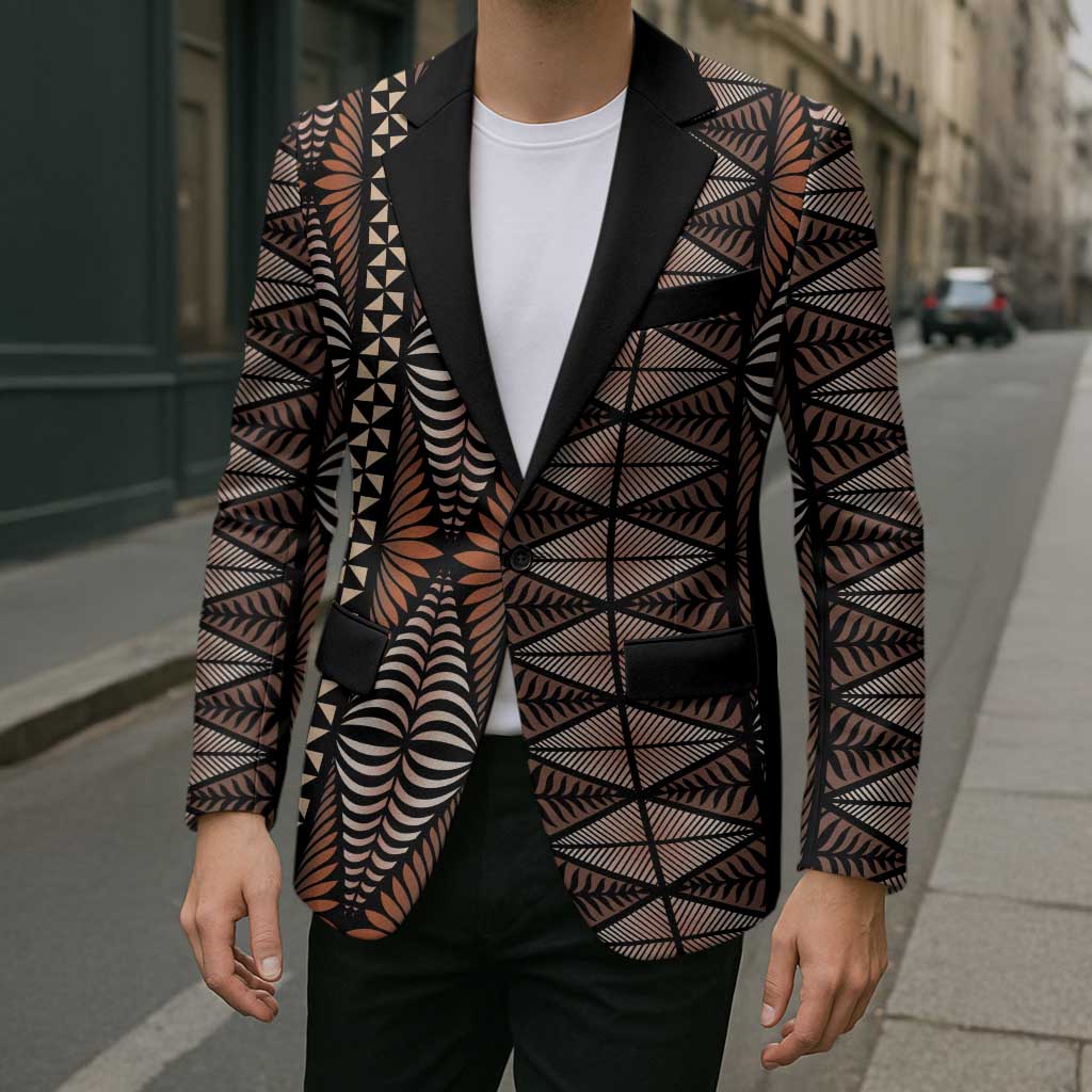Malo e lelei Tonga Blazer Tongan Ngatu Vintage Brown LT14 - Polynesian Pride