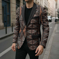 Malo e lelei Tonga Blazer Tongan Ngatu Vintage Brown LT14 - Polynesian Pride