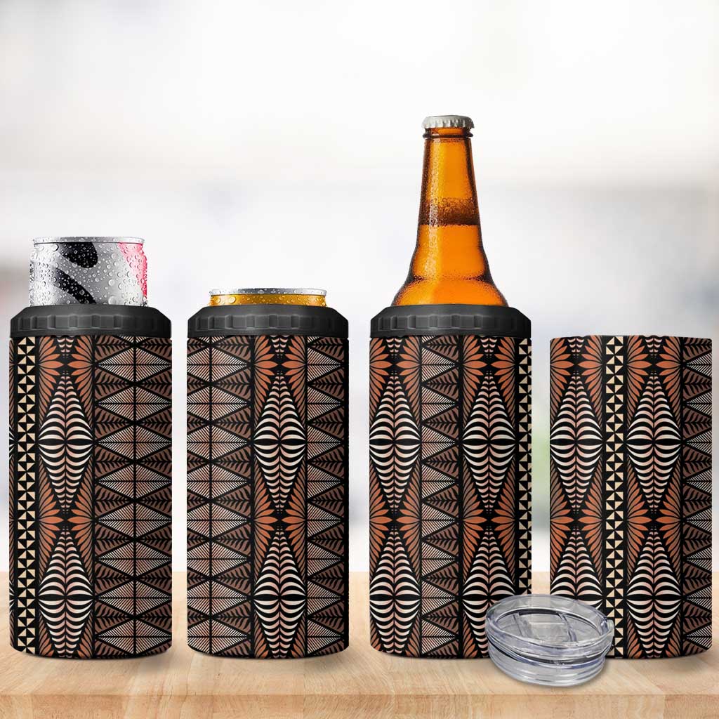 Malo e lelei Tonga 4 in 1 Can Cooler Tumbler Tongan Ngatu Vintage Brown LT14 - Polynesian Pride
