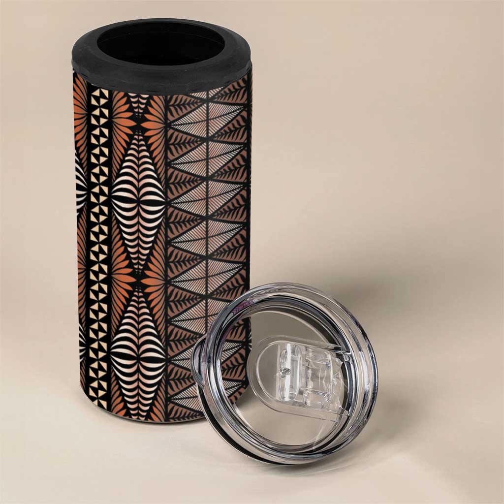 Malo e lelei Tonga 4 in 1 Can Cooler Tumbler Tongan Ngatu Vintage Brown LT14 - Polynesian Pride