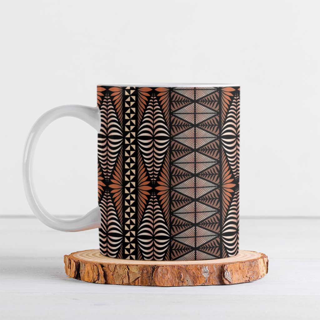Malo e lelei Tonga Ceramic Mug Tongan Ngatu Vintage Brown LT14 Brown - Polynesian Pride