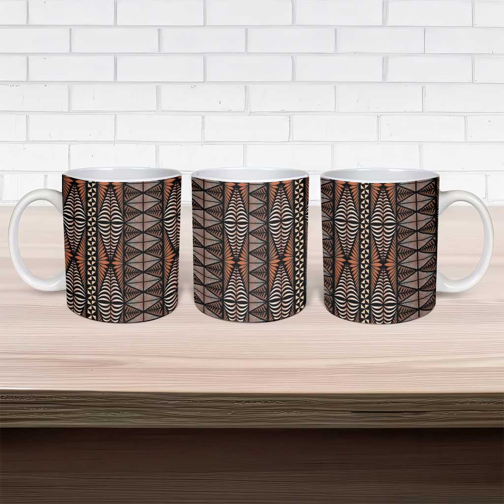 Malo e lelei Tonga Ceramic Mug Tongan Ngatu Vintage Brown LT14 - Polynesian Pride