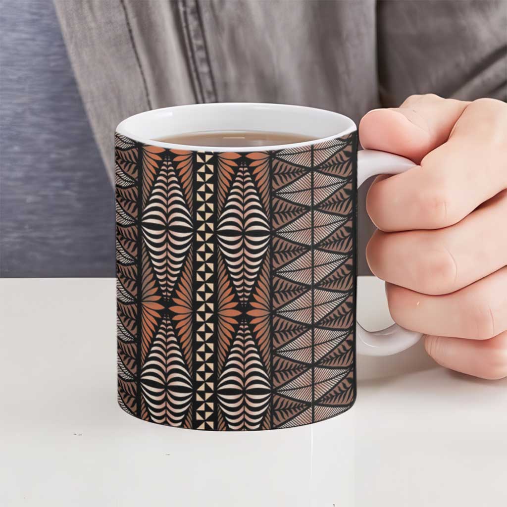 Malo e lelei Tonga Ceramic Mug Tongan Ngatu Vintage Brown LT14 - Polynesian Pride
