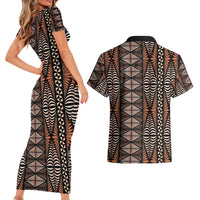 Malo e lelei Tonga Couples Matching Short Sleeve Bodycon Dress and Hawaiian Shirt Tongan Ngatu Vintage Brown LT14 - Polynesian Pride