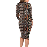Malo e lelei Tonga Family Matching Long Sleeve Bodycon Dress and Hawaiian Shirt Tongan Ngatu Vintage Brown LT14 - Polynesian Pride