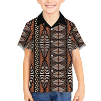 Malo e lelei Tonga Family Matching Long Sleeve Bodycon Dress and Hawaiian Shirt Tongan Ngatu Vintage Brown LT14 Son's Shirt Brown - Polynesian Pride