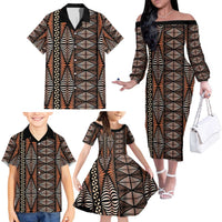 Malo e lelei Tonga Family Matching Off The Shoulder Long Sleeve Dress and Hawaiian Shirt Tongan Ngatu Vintage Brown LT14 - Polynesian Pride