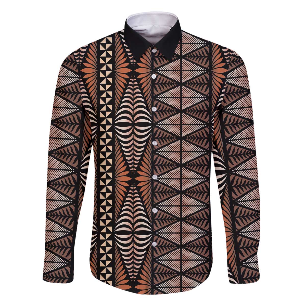 Malo e lelei Tonga Family Matching Off The Shoulder Long Sleeve Dress and Hawaiian Shirt Tongan Ngatu Vintage Brown LT14 Dad's Shirt - Long Sleeve Brown - Polynesian Pride