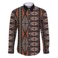 Malo e lelei Tonga Family Matching Off Shoulder Short Dress and Hawaiian Shirt Tongan Ngatu Vintage Brown LT14 Dad's Shirt - Long Sleeve Brown - Polynesian Pride