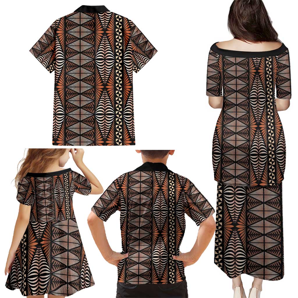 Malo e lelei Tonga Family Matching Puletasi and Hawaiian Shirt Tongan Ngatu Vintage Brown LT14 - Polynesian Pride