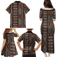 Malo e lelei Tonga Family Matching Puletasi and Hawaiian Shirt Tongan Ngatu Vintage Brown LT14 - Polynesian Pride
