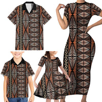 Malo e lelei Tonga Family Matching Short Sleeve Bodycon Dress and Hawaiian Shirt Tongan Ngatu Vintage Brown LT14 - Polynesian Pride