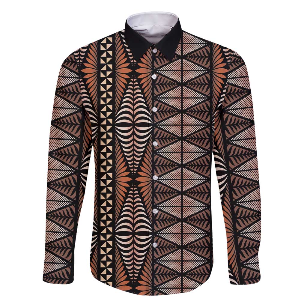 Malo e lelei Tonga Family Matching Short Sleeve Bodycon Dress and Hawaiian Shirt Tongan Ngatu Vintage Brown LT14 Dad's Shirt - Long Sleeve Brown - Polynesian Pride