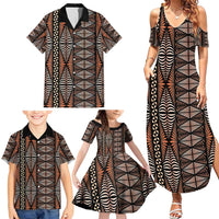 Malo e lelei Tonga Family Matching Summer Maxi Dress and Hawaiian Shirt Tongan Ngatu Vintage Brown LT14 - Polynesian Pride