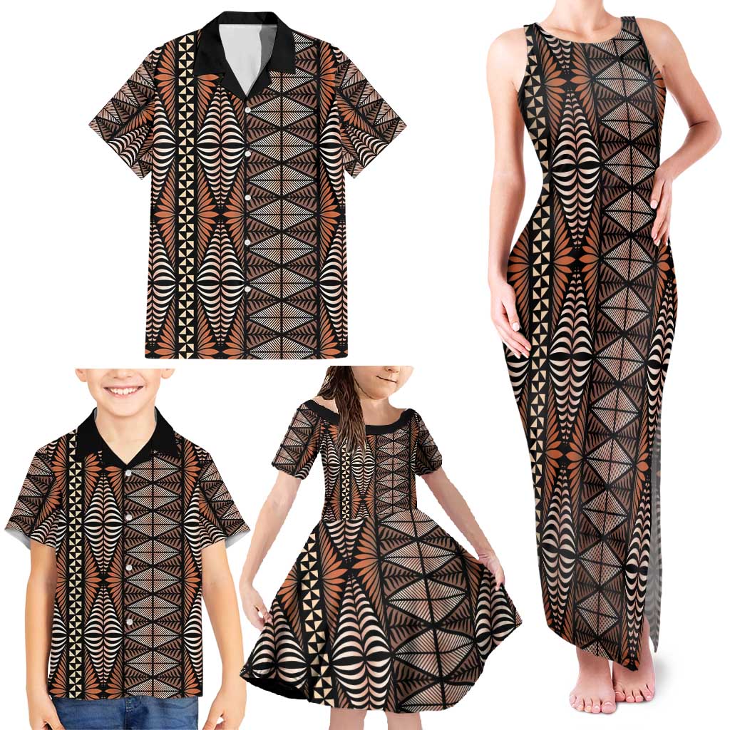 Malo e lelei Tonga Family Matching Tank Maxi Dress and Hawaiian Shirt Tongan Ngatu Vintage Brown LT14 - Polynesian Pride