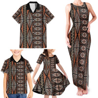 Malo e lelei Tonga Family Matching Tank Maxi Dress and Hawaiian Shirt Tongan Ngatu Vintage Brown LT14 - Polynesian Pride
