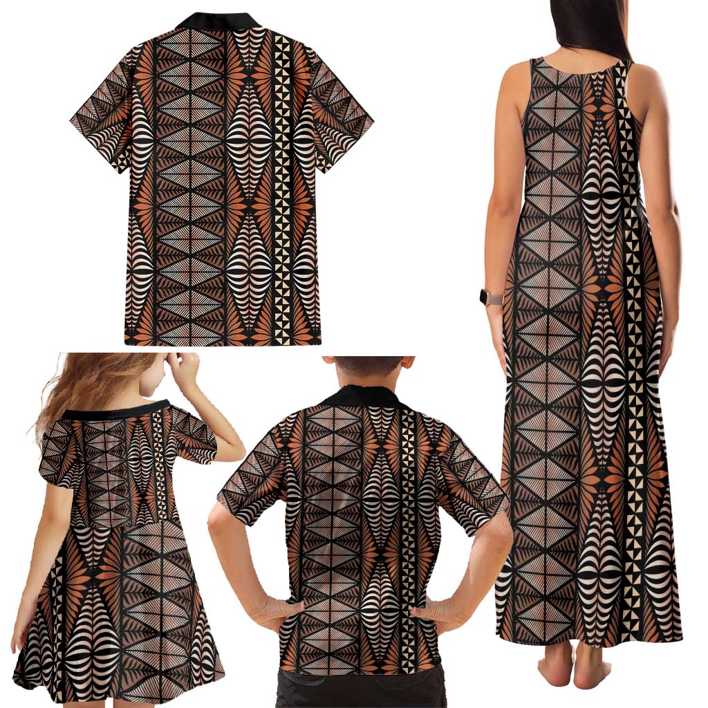 Malo e lelei Tonga Family Matching Tank Maxi Dress and Hawaiian Shirt Tongan Ngatu Vintage Brown LT14 - Polynesian Pride