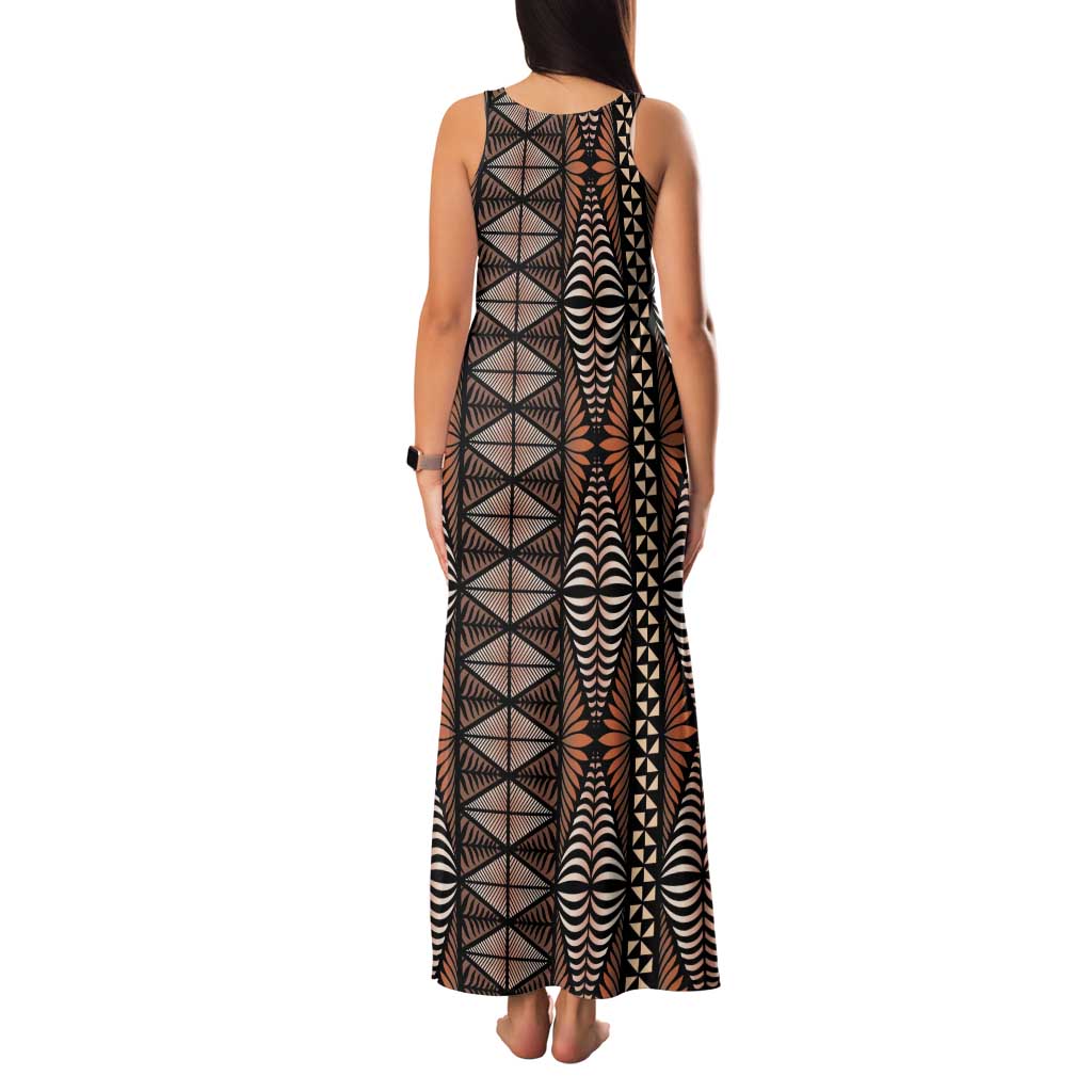 Malo e lelei Tonga Family Matching Tank Maxi Dress and Hawaiian Shirt Tongan Ngatu Vintage Brown LT14 - Polynesian Pride