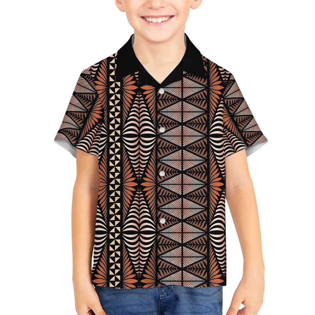 Malo e lelei Tonga Family Matching Tank Maxi Dress and Hawaiian Shirt Tongan Ngatu Vintage Brown LT14 Son's Shirt Brown - Polynesian Pride