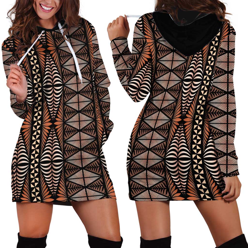Malo e lelei Tonga Hoodie Dress Tongan Ngatu Vintage Brown - Polynesian Pride